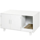 PawHut - Enclos pour bac à litière pour chat - blanc-Fonctionne comme maison de litière pour chat, table de chevet ou table d’appoint 