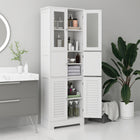 HOMCOM - Armoire de rangement de salle de bain avec portes persiennes et étagère réglable - blanc-L'étagère réglable à l'intérieur de l'armoire centrale permet d'accueillir des objets de différentes tailles 