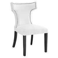 Modway - Curve Tissu Chaise à manger - Blanc-Chaise de salle à manger avec moulure en tête de clou