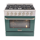 Kucht - 36 po Série KDF Cuisinière Pro Style au gaz propane - Acier inoxydable/Vert-Cuisinez et pâtissez comme un professionnel avec le four à convection extra-large de 5,2 pi³, configuration à 5 grilles et grande fenêtre de four