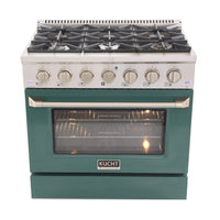 Kucht - 36 po Série KDF Cuisinière Pro Style au gaz propane - Acier inoxydable/Vert-Cuisinez et pâtissez comme un professionnel avec le four à convection extra-large de 5,2 pi³, configuration à 5 grilles et grande fenêtre de four