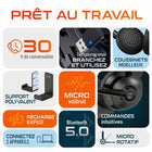 Delton - Casque stéréo Bluetooth sans fil 30X avec réduction de bruit pour ordinateur, dongle USB à appairage automatique et crochet pour casque, noir-Ce casque Bluetooth est équipé d'un crochet de rangement pratique pour un rangement facile et soigné, vous permettant de garder votre espace de travail ordonné et bien organisé.