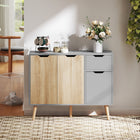 HOMCOM - Buffet 35,4 po L - gris et bois naturel-Conçu avec des poignées découpées pour un accès facile 