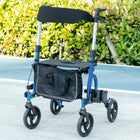 HOMCOM - Déambulateur à roulettes avec roues de 8 po et siège à poignée réglable - bleu-Siège en tissu avec dossier pour une assise confortable 