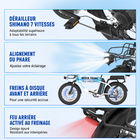 Gyrocopters - Vélo électrique pour adultes iCaddy - Vitesse 40 km/h, assistance au pédalage, autonomie 125 km - Blanc-Le vélo est équipé de pneus robustes de 20 x 3 pouces et de freins à disque avant et arrière offrant une puissance de freinage réactive