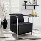 Modway - Ebb Vinyle rembourré Chaise longue - Noir-Bras-tubes en acier inoxydable