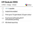 HP - Imprimante multifonction HP DeskJet 2955 - noir-Inclut imprimante, cartouches de démarrage, cordon et documentation