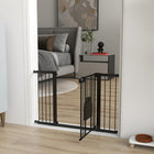 PawHut - Barrière pour animaux extra large 30"-52" avec petite porte - 30"H - Noir-Équipée d’une petite porte, pratique pour le passage des animaux de compagnie