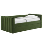 Modway - Veyla Chenal Touffé Performance Velvet Lit de jour jumelle avec Trundle, Vert mousse-Disposition jumelle sur bicylindre