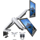 ShoppingAll - Support pour deux moniteurs avec 2 bras pivotants - Blanc-Les bras réglables peuvent s'incliner de +90° à -85°, pivoter de ±90° et effectuer une rotation de 360°. Le passage d'un écran en position paysage à un écran en position portrait devient facile.