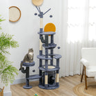 PawHut - Arbre à chat 71 po avec poteaux à griffer, condo, lit - gris foncé-Plusieurs plateformes, un condo, un lit et un hamac offrent une cachette douillette 