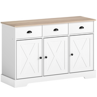 HOMCOM - Buffet de style ferme 46,5 po avec portes de grange et rangement - blanc-Le dessus à effet bois naturel et les portes style grange créent une ambiance chaleureuse de ferme