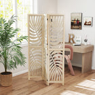 HOMCOM - Séparateur de pièce autoportant à 3 panneaux motif feuille de palmier pour bureau à domicile, chambre - finition bois naturel-Le design à trois panneaux crée un espace personnel ou divise les pièces  
