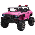 Aosom - Voiture électrique pour enfants 2 places 12v rc camion de police 2 places - rose-Camion de police à chevaucher avec 2 sièges et ceintures de sécurité pour 2 enfants de 3 à 6 ans 
