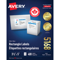 Avery - Étiquettes rectangulaires blaches avec TrueBlock, 3-1/2 po x 5 po, Paquet de 400 (5168)-3 1/2 x 5 po, blanche