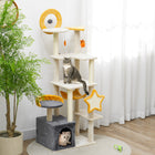 PawHut - Arbre à chat 63 po - tour thème étoile et lune pour chats d’intérieur-Revêtement en peluche douce pour le confort des chats au repos 