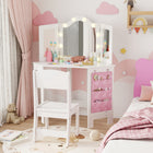 Qaba - Table de maquillage et chaise pour enfants avec lumières et miroir triple - blanc-Miroir à trois volets offrant plusieurs angles, aidant les enfants à apprendre à se coiffer eux-mêmes  
