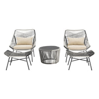 Manhattan Comfort - Ensemble de conversation de patio moderne Ashland 3 pièces - Crème - Ensemble de 5-Ensemble de conversation d'extérieur moderne 5 pièces avec 2 fauteuils, 2 repose-pieds et 1 table basse