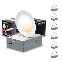 Impotek - Luminaire encastré au plafond DEL 6 po 12W 5CCT gradable – Paquet de 6-Sélection polyvalente de la température de couleur - Élevez l’ambiance de votre pièce avec notre fonctionnalité avancée 5 CCT, vous permettant de choisir la température de lumière parfaite pour n’importe quel cadre. Changez facilement entre les options 2700K, 3000K, 3500K, 4000K et 5000K avec un simple basculement sur la boîte de jonction, adaptant l’atmosphère lumineuse à votre humeur ou à votre décor en toute simplicité