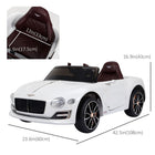 Aosom - voiture électrique radiocommandée 12v bentley licenciée pour enfants, jouet à roulettes cadeau pour tout-petits - blanc-Démarrage en douceur à basse vitesse, permettant à votre enfant de réagir rapidement aux situations imprévues 