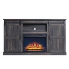 Manhattan Comfort - Ensemble de 2 cheminées modernes Myrtle 60 po - Noir et brun foncé-Cheminée électrique de style grange traditionnelle pour usage intérieur dans le salon