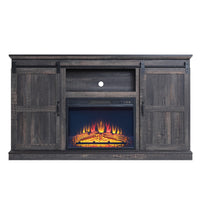 Manhattan Comfort - Ensemble de 2 cheminées modernes Myrtle 60 po - Noir et brun foncé-Cheminée électrique de style grange traditionnelle pour usage intérieur dans le salon