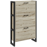HOMCOM - Armoire à chaussures avec 3 tiroirs rabattables - noyer-Conception compacte pour les petites entrées ou tout espace étroit 