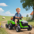 Qaba - Tracteur électrique 12V pour enfants avec remorque et télécommande - vert-Six roues adhérentes gèrent facilement divers terrains extérieurs 