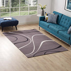 Modway - Therese Tourbillon abstrait Tapis de 5 pi l x 8 pi L - Noir charbon et ivoire-Tissage serré à poil bas