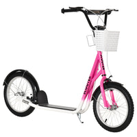 Aosom - Trottinette pour enfants et adolescents avec guidon réglable, 2 freins, panier - rose-Large plateau texturé pour garder vos pieds en place et maintenir l'équilibre 