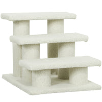 PawHut - Escalier pour animaux à 3 marches, poteau à griffer recouvert de tapis - beige-Marches pour chat avec griffoirs, comprenant 3 marches et 6 poteaux pour que les animaux puissent griffer, grimper et jouer 