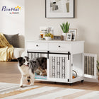 PawHut - Meuble de cage pour chien 39 po L, avec 2 tiroirs de rangement, roulettes, 2 portes - blanc-Se déplace facilement grâce à cinq roulettes, rendant le nettoyage et le déplacement totalement sans effort 