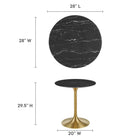 Modway - Lippa Rond de 28 po Faux marbre Table à manger, Or Noir-Table en marbre artificiel
