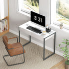 HOMCOM - Bureau d'ordinateur haut brillant avec 2 tiroirs - 39,4 po L x 19,7 po l x 29,5 po H - blanc et gris-Design compact adapté aux petits espaces