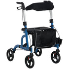 HOMCOM - Déambulateur à roulettes avec roues de 8 po et siège à poignée réglable - bleu-Une pochette de rangement pour effets personnels, avec poignées de transport et sangles d'épaule pour une utilisation indépendante 
