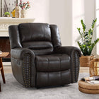 Ebello - Chemika Fauteuil inclinable manuel grand format classique de 40,9 po avec rembourrage ultra-doux et clous décoratifs, brun foncé-Le revêtement en simili-cuir offre une surface lisse et uniforme