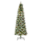 HOMCOM - Arbre de Noël artificiel floqué pré-éclairé 7 - 5' avec pommes de pin-Sapin de Noël artificiel de 7,5 pieds de haut au look réaliste, baies, pommes de pin 