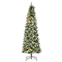 HOMCOM - Arbre de Noël artificiel floqué pré-éclairé 7 - 5' avec pommes de pin-Sapin de Noël artificiel de 7,5 pieds de haut au look réaliste, baies, pommes de pin 