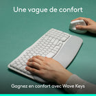 Logitech - Wave Keys clavier ergonomique sans fil, repose-poignets rembourré - Blanc-Confort de frappe toute la journée: le design courbé de ce clavier compact place vos mains, poignets et avant-bras dans une position de frappe naturelle