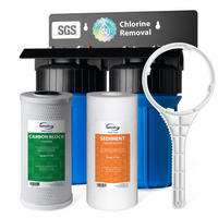 iSpring - WGB21B système de filtration d'eau à 2 étapes pour toute la maison - 4,5 po de diamètre x 10 po de hauteur - bleu-Filtration efficace à deux étages: Le filtre à eau pour toute la maison comporte une 1re étape avec un filtre à sédiments en polypropylène de qualité supérieure de 5 microns (FP15B) qui retient la saleté, le sable, le limon, la poussière, la rouille et les particules de calcaire, en utilisant du charbon de noix de coco de haute qualité et une technologie de fabrication hautement compac