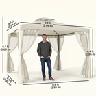 Outsunny - Pavillon de patio 10 pi l x 10 pi L auvent à toit à 2 niveaux - blanc crème-Toit supérieur à tension réglable pour assurer un bon drainage de l'eau