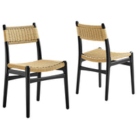Modway - Wynn Corde et bois Fauteuils d’accompagnement à manger Ensemble de 2 - Black Natural-Ensemble de 2 chaises d’appoint de salle à manger
