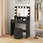 HOMCOM - Coiffeuse avec miroir éclairé et station de charge - 31,5 po L x 15,7 po l x 53,1 po H - noir-Les tiroirs à glissement fluide permettent un accès facile et silencieux 