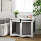 PawHut - meuble caisse pour chien 39 po avec porte de grange coulissante - blanc-Convient aux grands chiens jusqu’à 66 lb (30 kg) et 23,6 po (60 cm) de long 