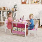 Qaba - Ensemble table et chaises pour enfants avec étagères à livres, ensemble table et chaises pour tout-petits - rose-Motifs mignons apportant une touche ludique et rêveuse à n'importe quelle pièce

