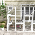 PawHut - Grand enclos extérieur pour chat avec condos, plateformes et échelles - 118,1 po L x 37,4 po l x 74 po H - blanc-Grande porte de sortie et aire de jeux surélevée 