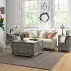HOMCOM - Table basse avec rangement caché à dessus rabattable - gris vieilli-2 couvercles à charnières s'ouvrent jusqu'à un angle de 55° pour un rangement pratique