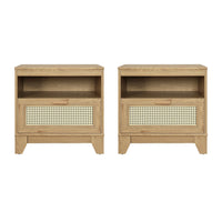 Manhattan Comfort - Lot de 2 tables de chevet Sheridan 21,63" style mid-century moderne - Nature-Table de nuit moderne en rotin pour chambre et salon