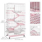 PawHut - Cage pour lapin, cochon d’Inde, furet à 6 niveaux 63 po H, plateau coulissant - rose-Plateformes et rampes incluses pour une vie amusante et heureuse 