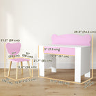 Qaba - Ensemble table et chaises d'étude pour enfants avec tiroir de rangement - Motif ours - Rose-Le bureau spacieux offre confort et facilité d'utilisation 
